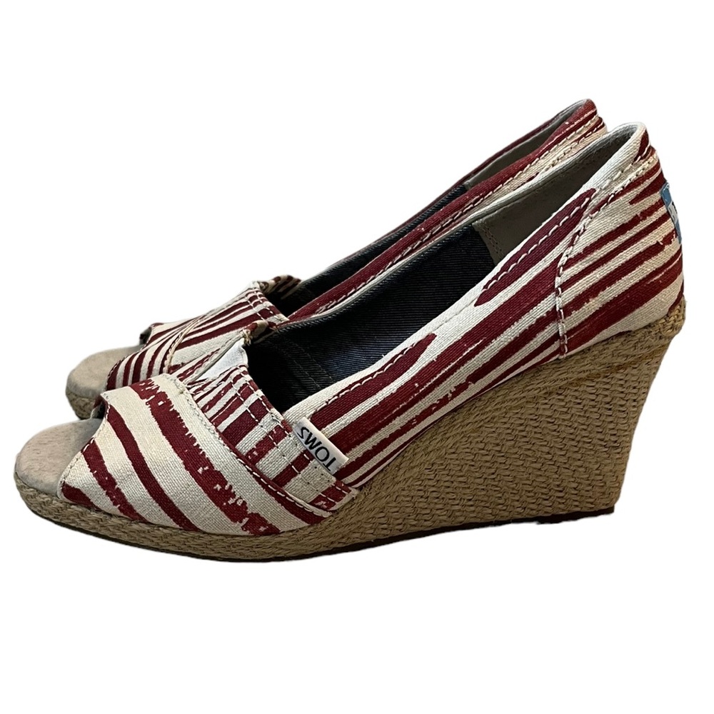 TOMS Calypso Canvas Wedge Espadrille Red/Cream Stripe 7.5 - Picture 6 of 10